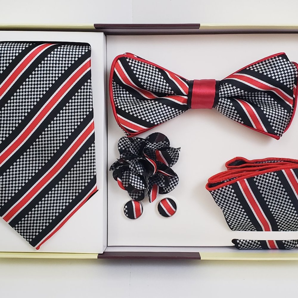 St. Patrick Grey Red Bow & Neck Tie Box 5 Set